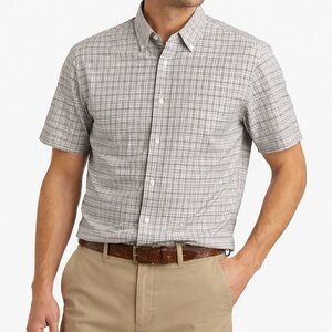 J.Crew Men’s Short Sleeve Button Down Shirt Medium Gray Plaid 100% Cotton Casual